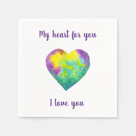 ミニマリスト私はあなたを愛する虹の水色ハート スタンダードカクテルナプキン