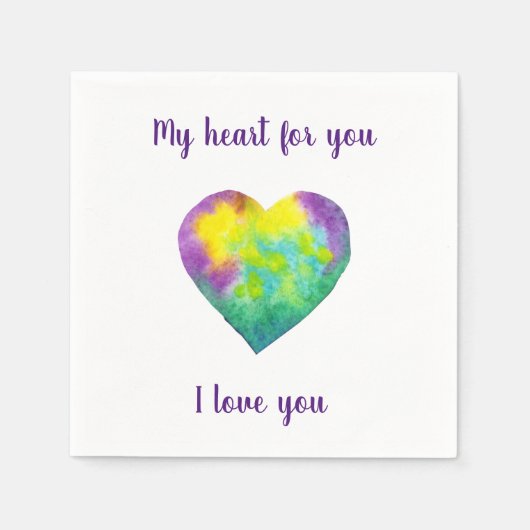 ミニマリスト私はあなたを愛する虹の水色ハート スタンダードカクテルナプキン (正面)