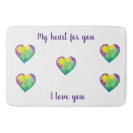 ミニマリスト私はあなたを愛する虹の水色ハート バスマット