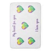 ミニマリスト私はあなたを愛する虹の水色ハート バスマット (正面縦)