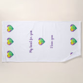 ミニマリスト私はあなたを愛する虹の水色ハート ビーチタオル (正面)