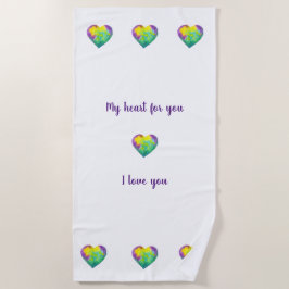 ミニマリスト私はあなたを愛する虹の水色ハート ビーチタオル