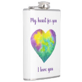 ミニマリスト私はあなたを愛する虹の水色ハート フラスク (右)