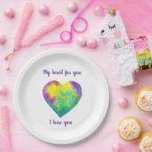 ミニマリスト私はあなたを愛する虹の水色ハート ペーパープレート (パーティー)
