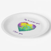 ミニマリスト私はあなたを愛する虹の水色ハート ペーパープレート (アングル)