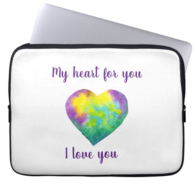 ミニマリスト私はあなたを愛する虹の水色ハート ラップトップスリーブ (正面)