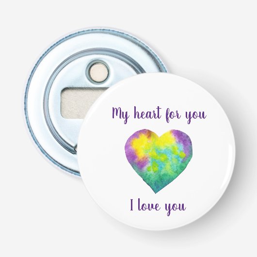 ミニマリスト私はあなたを愛する虹の水色ハート 栓抜き (正面)