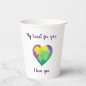 ミニマリスト私はあなたを愛する虹の水色ハート 紙コップ (正面)