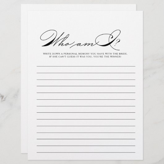 ミニマリスト私はブライダルシャワーゲーム (正面/裏面)