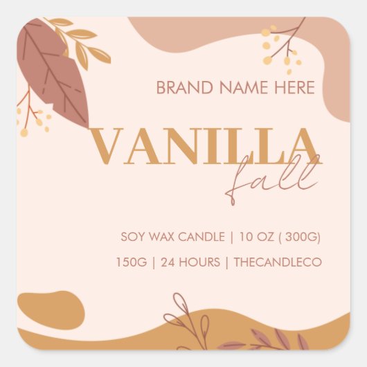 ミニマリスト秋の香りのヴァニラキャンドルラベル | 秋 スクエアシール (正面)