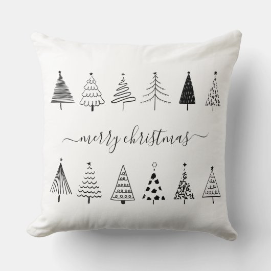 ミニマリスト空白ののクリスマスと白い木のパターン クッション (正面)