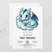 ミニマリスト童話デジタルドラゴン1st誕生日 招待状 (正面/裏面)