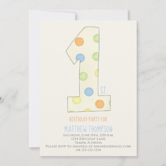 ミニマリスト第1誕生日男女兼用かわいい 招待状 (正面)