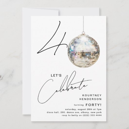 ミニマリスト第40回ディスコボール誕生日パーティー 招待状 (正面)