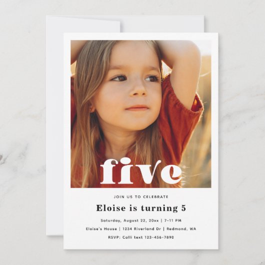 ミニマリスト第5誕生日招待状 | 5番目の誕生日 招待状 (正面)