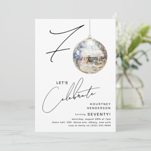 ミニマリスト第70回ディスコボール誕生日パーティー 招待状 (スタンド正面)