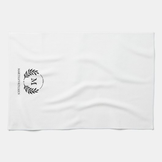 ミニマリスト素朴ボタニカルモノグラム名前をカスタムする キッチンタオル (横)