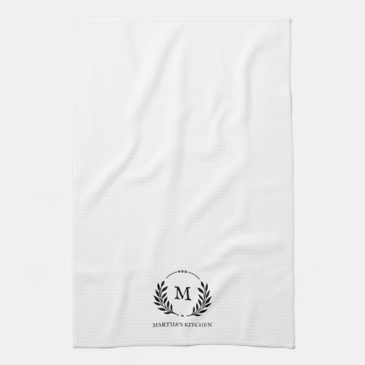 ミニマリスト素朴ボタニカルモノグラム名前をカスタムする キッチンタオル (縦)