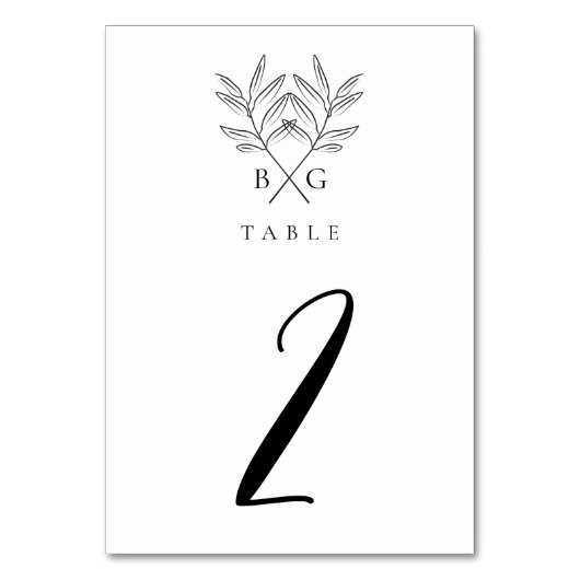 ミニマリスト素朴ボタニカル結婚モノグラム テーブルナンバー (正面)