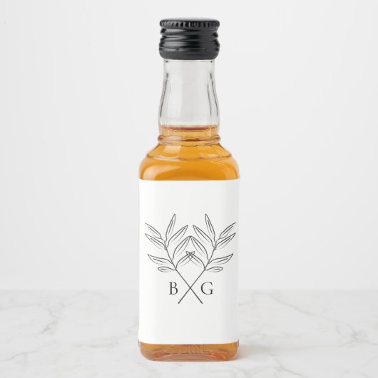 ミニマリスト素朴ボタニカル結婚モノグラム リキュールボトルラベル (正面)