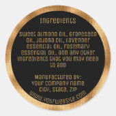 ミニマリスト素材ラベル黒と織り金ゴールド ラウンドシール (正面)