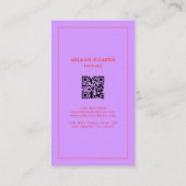 ミニマリスト紫と赤のストライプベーカリーQRコード 名刺 (裏面)