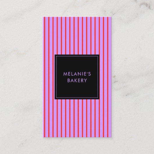 ミニマリスト紫と赤のストライプベーカリーQRコード 名刺 (正面)