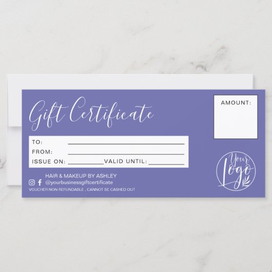 ミニマリスト紫の青いギフト証明書のロゴ (正面)