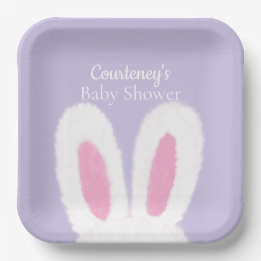ミニマリスト紫ふわふわのバニーバニーシャワー ペーパープレート (正面)