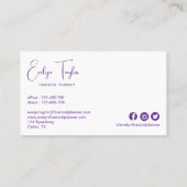 ミニマリスト紫エレガントの女性ビジネスカード 名刺 (裏面)