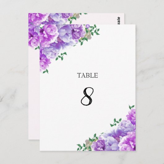 ミニマリスト紫フローラテーブルの座席番号カード ポストカード (正面/裏面)