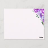 ミニマリスト紫フローラテーブルの座席番号カード ポストカード (裏面)