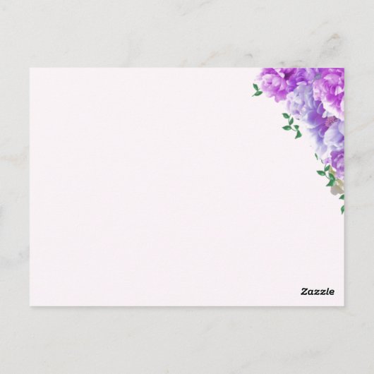 ミニマリスト紫フローラテーブルの座席番号カード ポストカード (裏面)