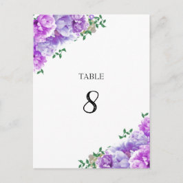 ミニマリスト紫フローラテーブルの座席番号カード ポストカード