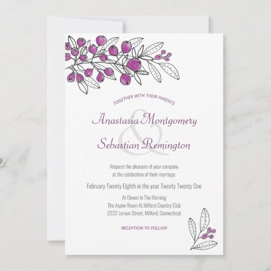 ミニマリスト紫ベリ離れーテンプレート結婚ズ 招待状 (正面)