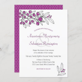 ミニマリスト紫ベリ離れーテンプレート結婚ズ 招待状