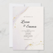 ミニマリスト紫色の水色金ゴールド結婚グリッター 招待状 (正面)