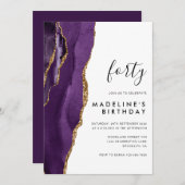 ミニマリスト紫金ゴールドアゲード40歳の誕生日 招待状 (正面/裏面)