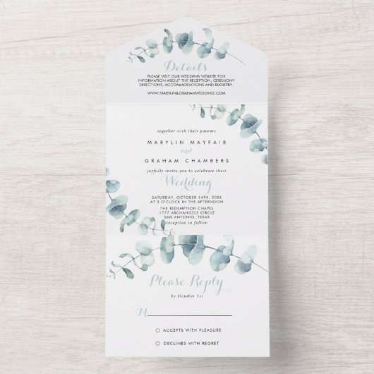 ミニマリスト結婚の緑 オールインワン招待状 (内側)