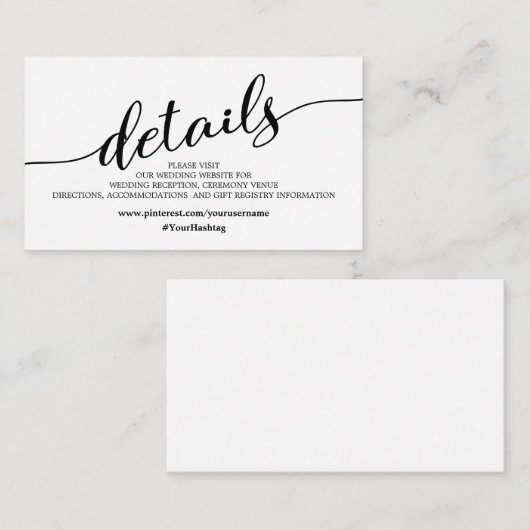 ミニマリスト結婚の美しいウェブサイト詳細 エンクロージャーカード (正面/裏面)