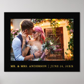 ミニマリスト結婚エレガンスのフォトブラックと金ゴールド 箔ポスター (正面)