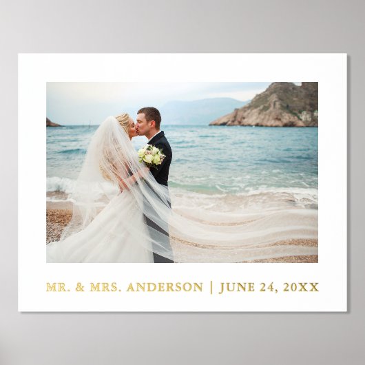 ミニマリスト結婚エレガンスの写真白と金ゴールド 箔ポスター (正面)