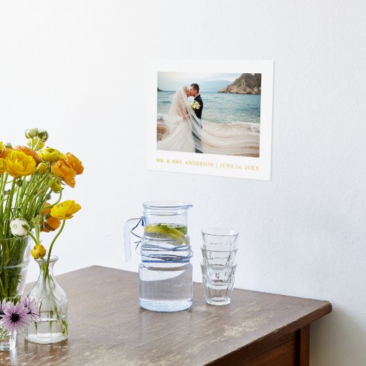 ミニマリスト結婚エレガンスの写真白と金ゴールド 箔ポスター (レイダウン (キッチン))