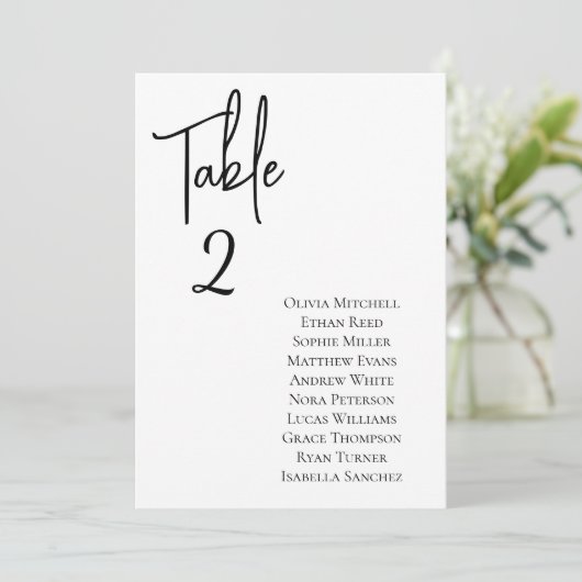 ミニマリスト結婚シックのエレガントテーブル席カード 招待状 (スタンド正面)