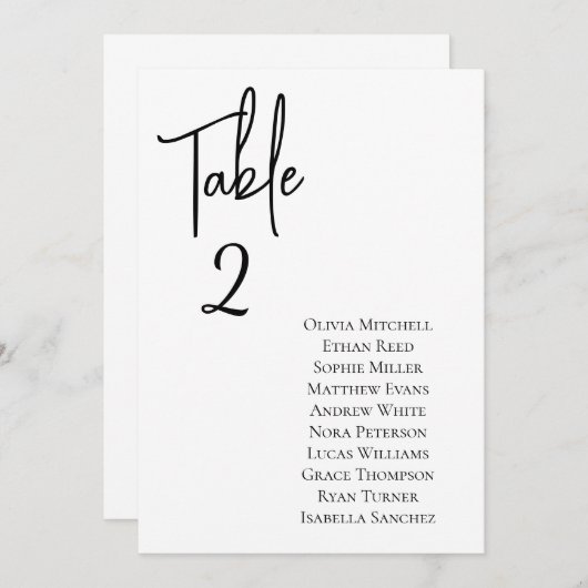 ミニマリスト結婚シックのエレガントテーブル席カード 招待状 (正面/裏面)