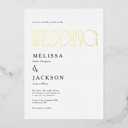 ミニマリスト結婚シック 箔招待状 (正面)