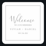 ミニマリスト結婚シルバーのウェルカムスクエアステッカー スクエアシール<br><div class="desc">このミニマル結婚主義のシルバーのウェルカムステッカーはにシンプル最適結婚だ。ロマンチックモダンなデザインは、クラシックシルバーグレーと白いタイポグラフィと素朴な書道とヴィンテージの手で書かれたエレガントスタイルを備えている。任意の色でカスタマイズ可能保デザインとエレガント現状のまま、または独自のグラフィックとアートワークを追加してカスタマイズ。これらのシールは、自分の場所、名前結婚、日付でパーソナライ結婚ズする。これらのラベルは、目的地の結婚式やホテルのゲスト歓迎バッグに最適である。</div>