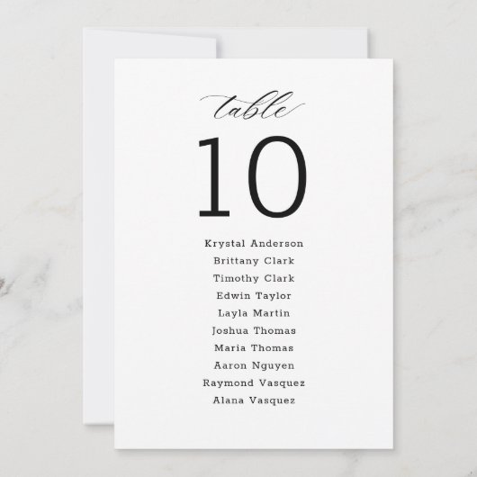ミニマリスト結婚スクリプトの座席表カード (裏面)