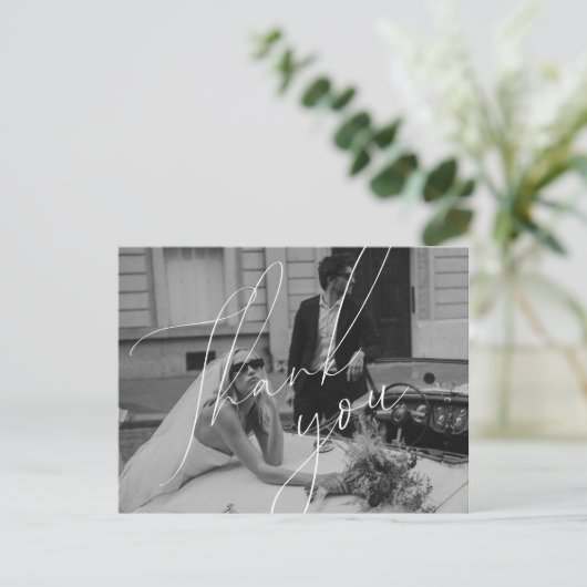 ミニマリスト結婚スクリプトの感謝ポストカード ポストカード (スタンド正面)