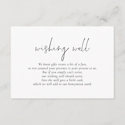 ミニマリスト結婚スクリプト白黒の願い井戸 エンクロージャーカード (正面)